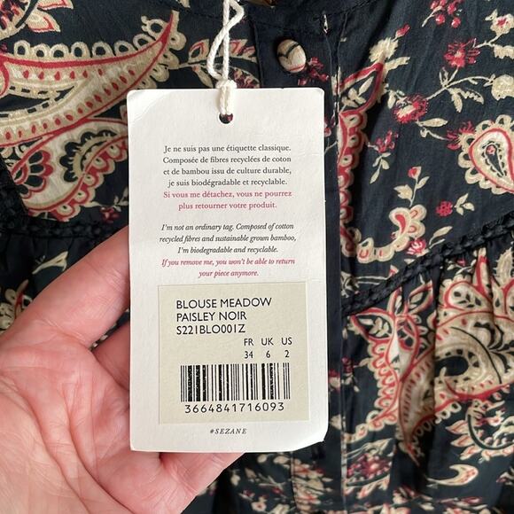 Sezane Meadow Floral Blouse Black Multi - Picture 7 of 16